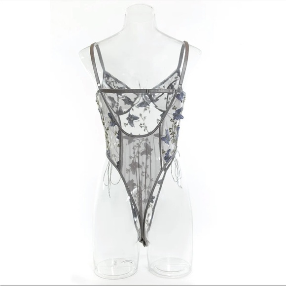 Gray Butterfly Fantasy Cottagecore Lingerie Bodysuit - Picture 6 of 7